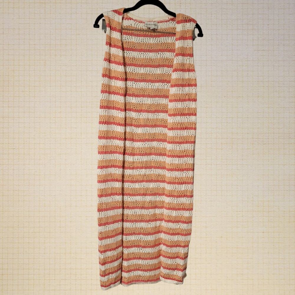 90s Boho Cottagecore Crochet Knit Sleeveless Cardigan Pastel Stripe S Freshman